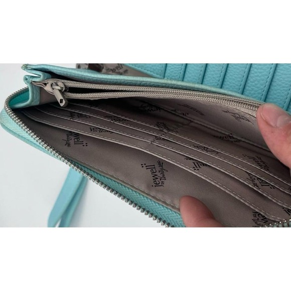 Jewel by Thirty-One Aqua Blue Pebbled Wristlet Wallet Zip Around RFID 8" - Picture 6 of 6